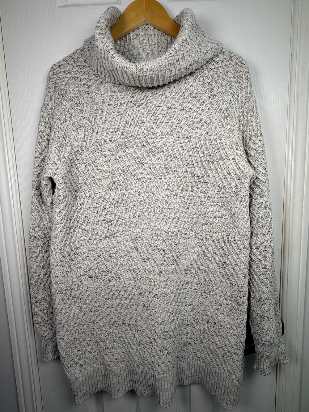 Roots Cream Marled Turtleneck Tunic Sweater L Cozy Longline Knit Sweater Dress